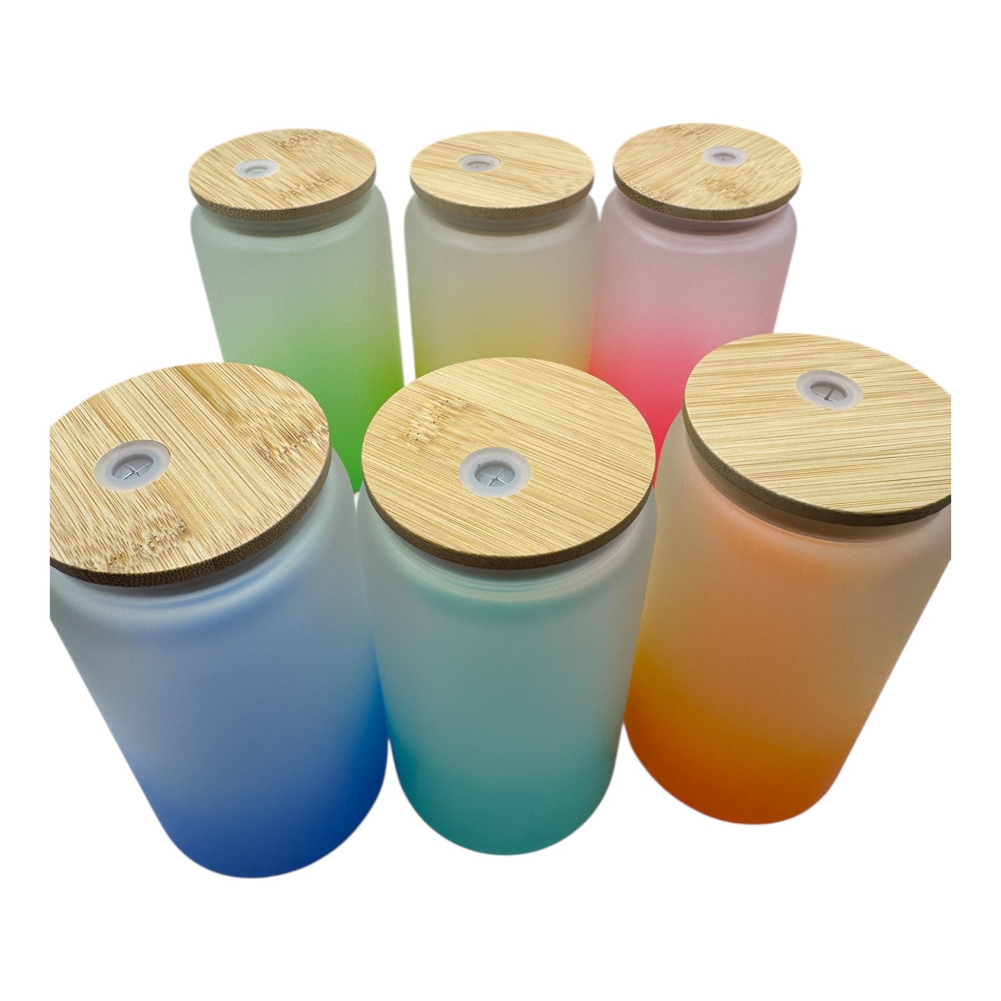 Frosted Farbverlauf Trinkgläser (Live) mit Deckel und Strohhalm